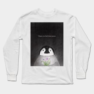 I hope you find inner peace, penguin love, wild flowers, spirt animal, valentines Long Sleeve T-Shirt